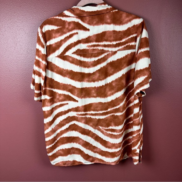 Pistola relaxed fit rust orange tiger stripe button down short sleeve blouse - Picture 6 of 6